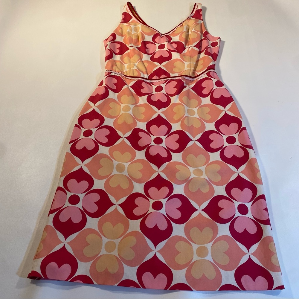 Anthro Beth Bowley Size 8 Pink Silk Blend Geometric Print Ruffle Detail Dress